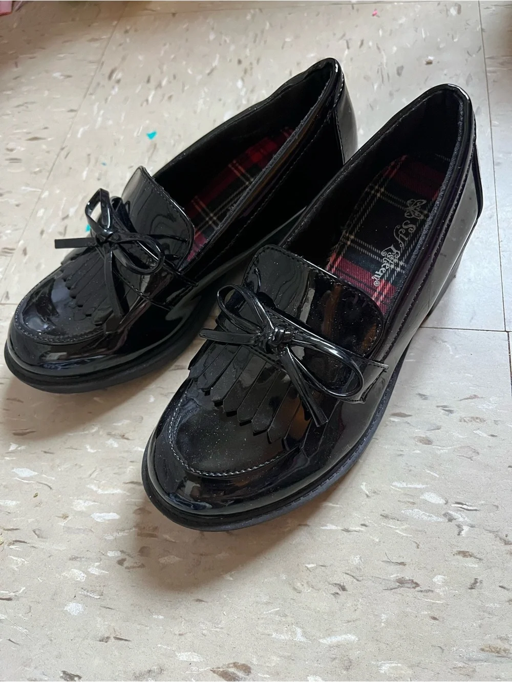 Kids Black Patent Loafer Shoes with Tassel Accent